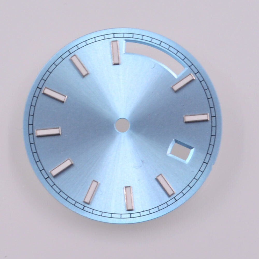 Green lume dial with silver trim, 28.5mm nail style, Light Blue accent for Seagull ST1644 watches.