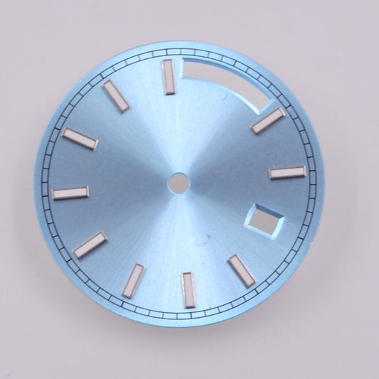 Green lume dial with silver trim, 28.5mm nail style, Light Blue accent for Seagull ST1644 watches.