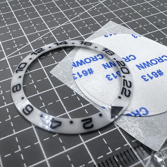 Black 38mm/30.8mm GMT and white SUB ceramic bezel insert for watch repair and customization.