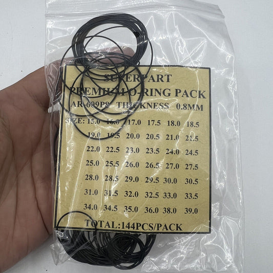 0.8mm waterproof O ring kit with 144pcs in 42 sizes for watch back gasket sealing
