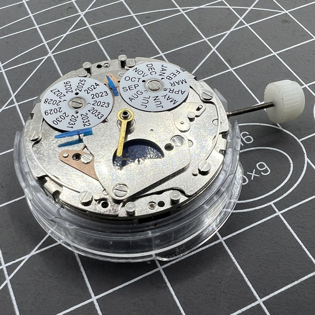 Shanghai 7751 watch movement with moon phase, automatic mechanical design for precise timekeeping.