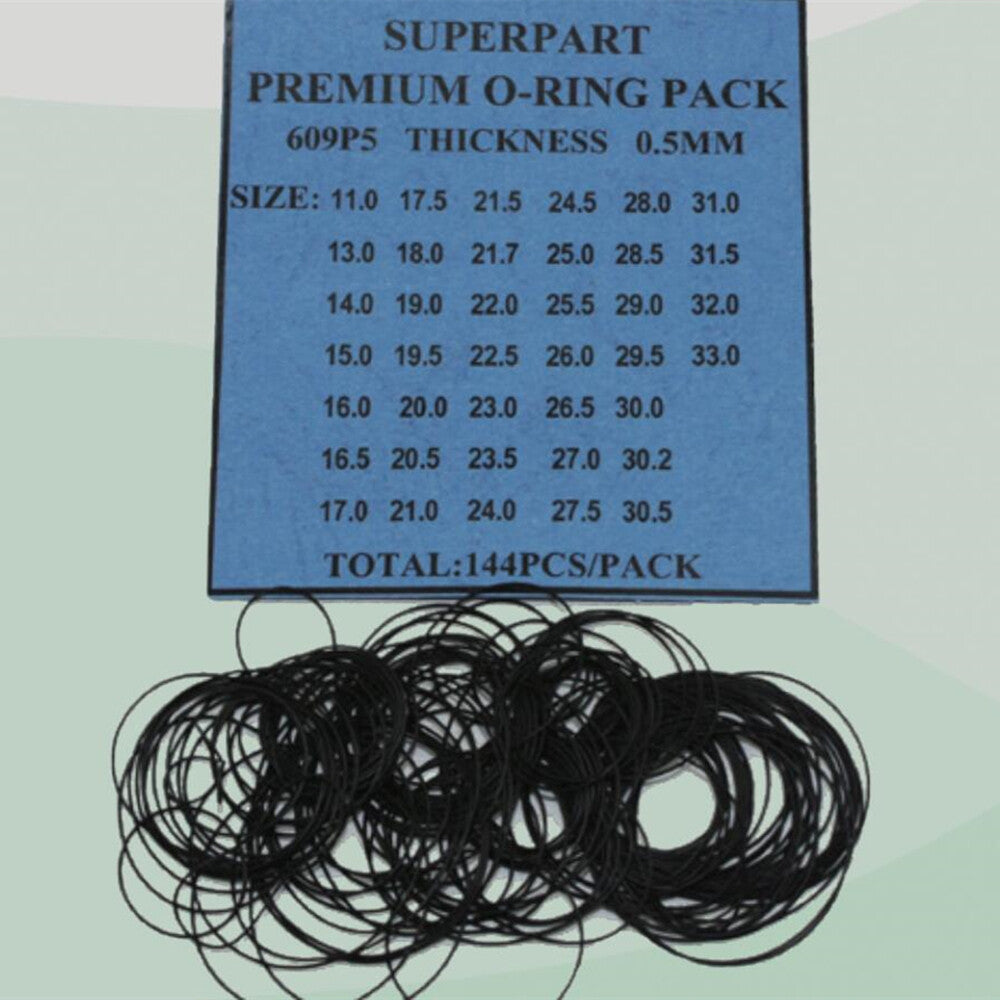 Assorted 0.5mm thick waterproof O rings, 39 sizes, 144pcs for watch back gasket seals
