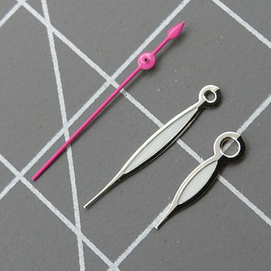Silver trim pink second hand watch hand compatible with Miyota 2315 2035 2036 2115 2305 movements.