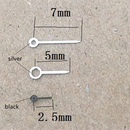 7mm silver and black arrow-shaped watch hands for Miyota 1L45 quartz movement, precise accessory.