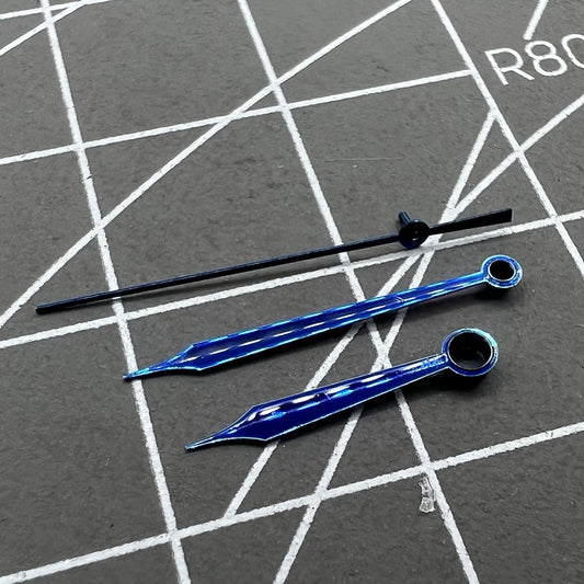 Polished blue watch hands set 12x16.5mm for Shanghai LB06 movement, precise accessory.