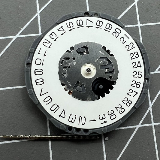 Japan Made Epson VJ32B quartz watch movement with single calendar at 3 o'clock, precise timekeeping part.