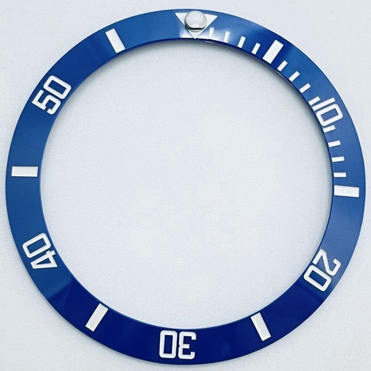 38mm blue ceramic GMT bezel with white font, compatible with 40mm watch cases for precision timing.