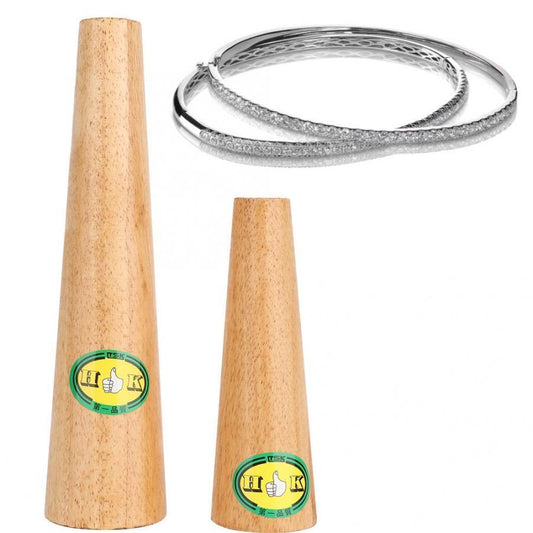 Round wooden bangle mandrel for precise jewelry deformation repair and bracelet resizing.