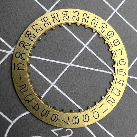 Golden numerical date disk wheel for ETA2824 Datejust watch, precise replacement part.