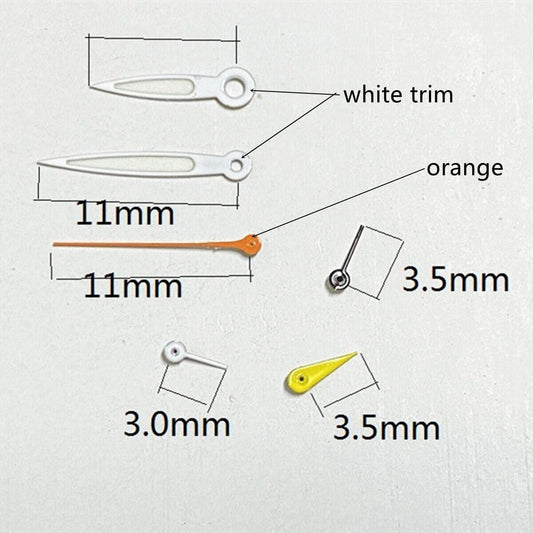 11mm White Trim Orange Lume Second Hand for VD53 VD54 VD57 watch movements, precise timing accessory.