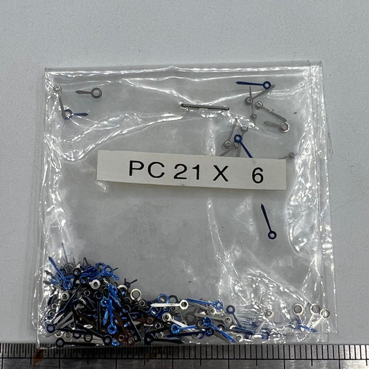 Set of 6mm dark blue watch hands for Hattori Epson PC21 quartz movement, precise fitting.