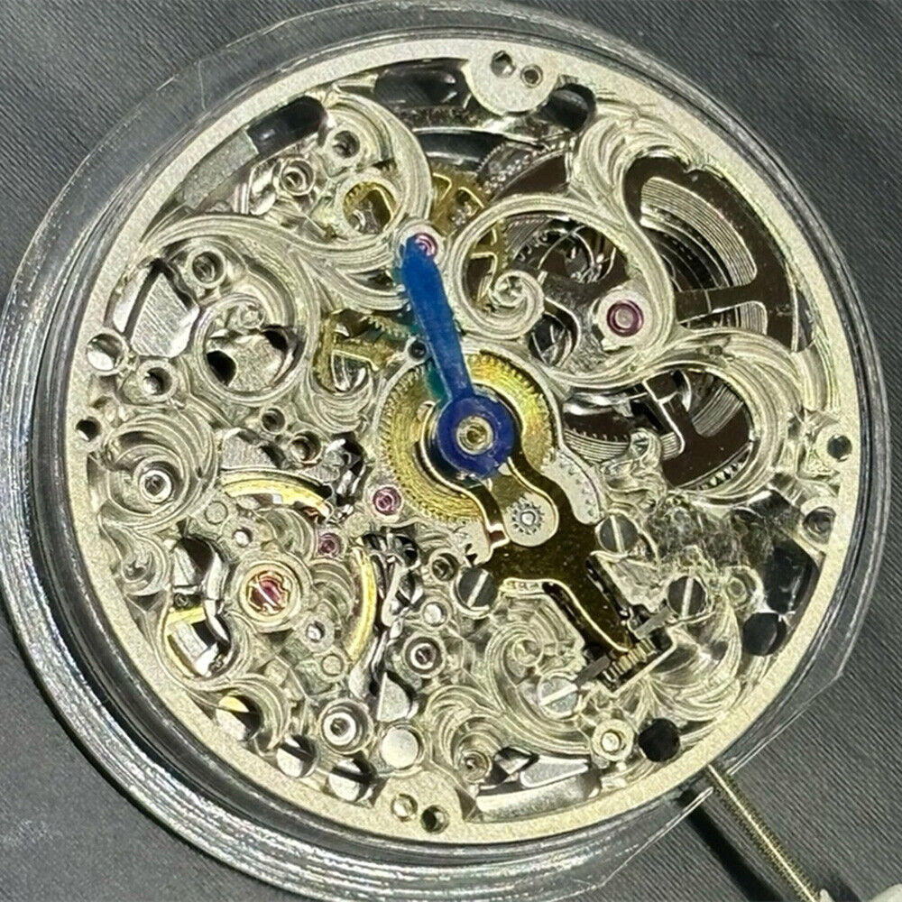 Silver carved hollow watch accessory featuring automatic mechanical 7750 movement, crafted in China for precision and style.