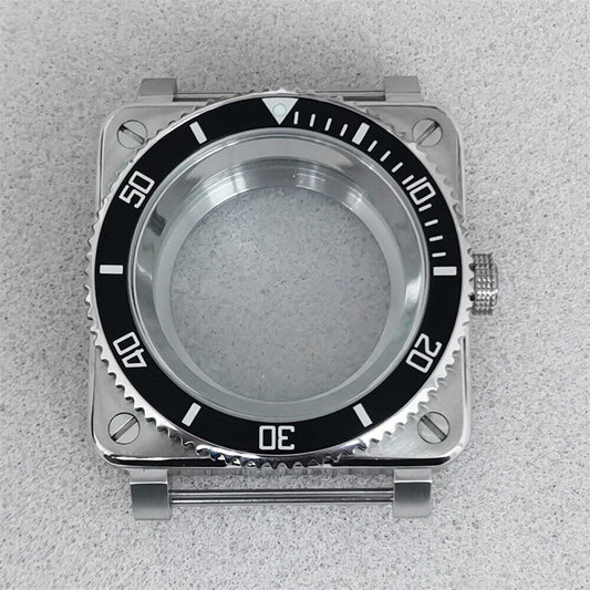 Square 42mm stainless steel watch case with sapphire glass, compatible with NH35/NH36/4R/7S movements,.