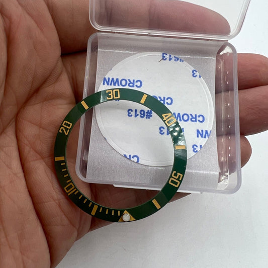 38mm ceramic green luminous watch bezel with golden font, ideal for enhancing watch accessories.