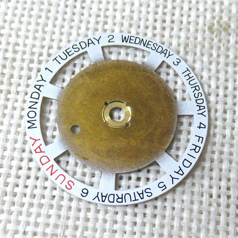 Golden English red font week disk wheel for Movement 2834, #15, stylish watch accessory detail.