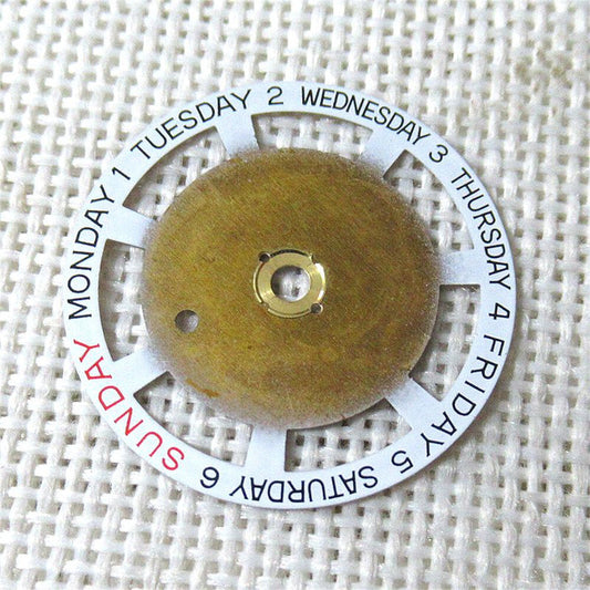 Golden English red font week disk wheel for Movement 2834, #15, stylish watch accessory detail.
