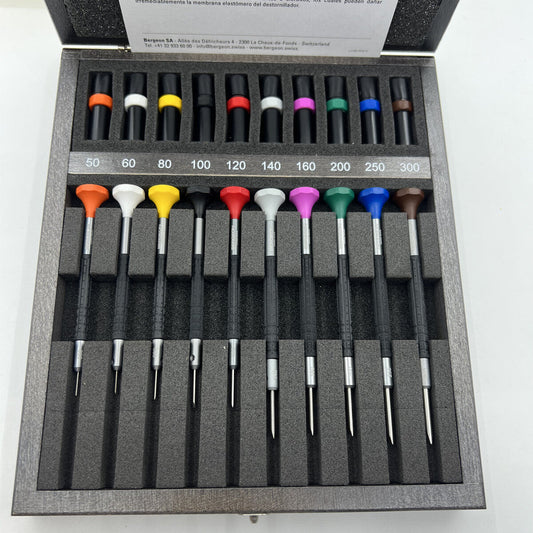 Bergeon 7899-A10 ergonomic screwdrivers set ?0.50-3.00mm in wooden box for watch repair precision