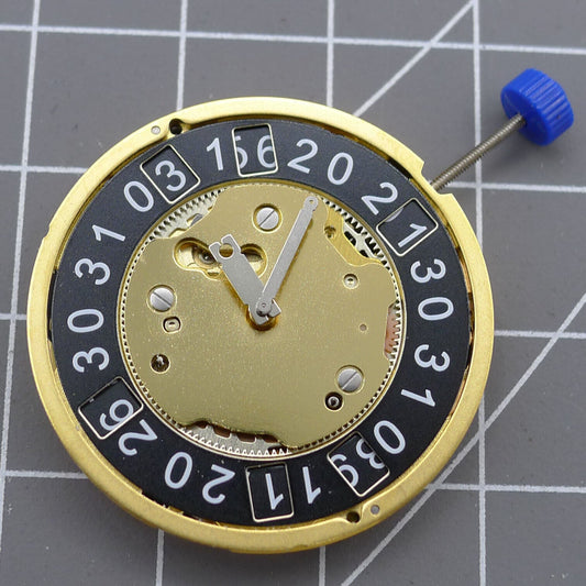 Ronda 5040B quartz watch movement with black and golden disk, precise and durable by Ronda.