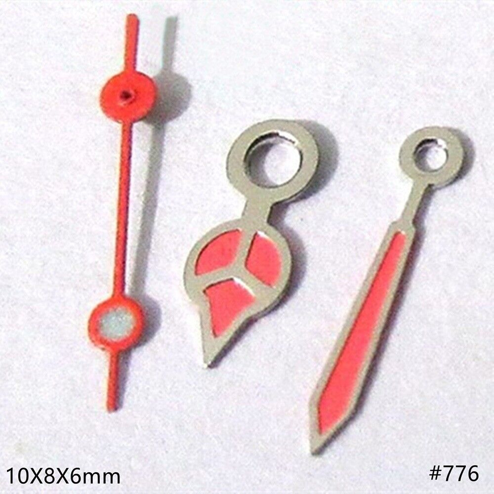 Silver-trimmed pink watch hands set, compatible with Miyota 2035, 2115, 2105, 2305 movements, stylish design.