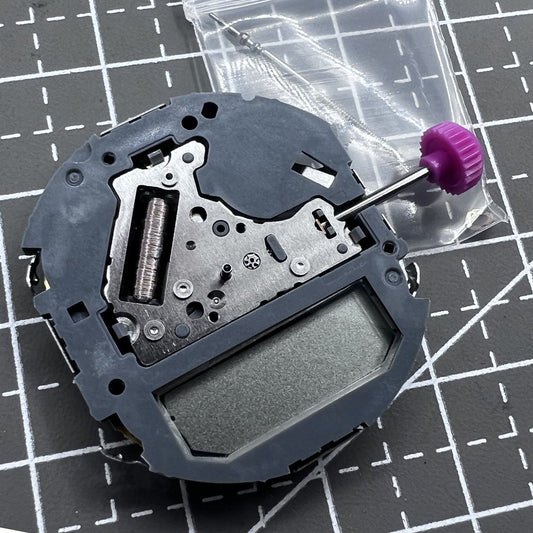 Japan Miyota T201 quartz watch movement showing precise timekeeping and clear display panel.