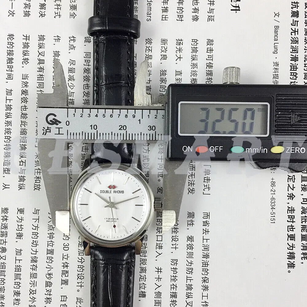 Beijing 31mm mechanical watch with black double rhomb strap, silver case, and three classic hands.