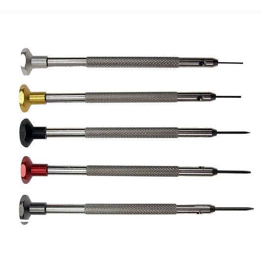 Horotec MSA01.201 watchmaker screwdriver with light blue aluminum head and smooth ball bearings for precision work.