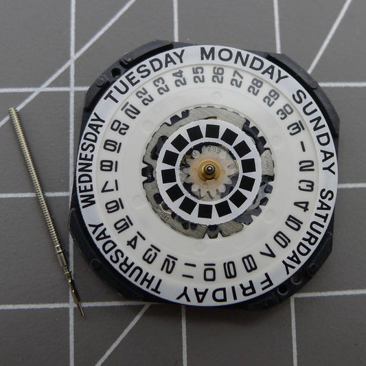 Japan Made Hattori Epson VX44E white dial quartz watch movement by TMI, precise timekeeping accessory.