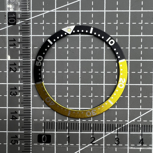 Yellow-black 38mm SUB aluminium alloy watch bezel insert for SK007, durable replacement accessory.