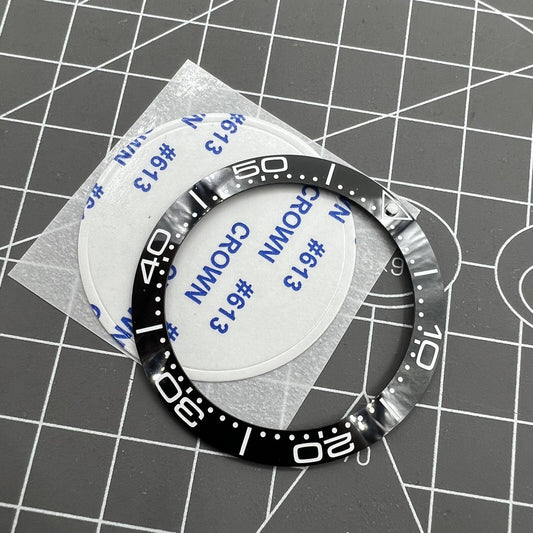 41.5mm/32.5mm ceramic watch bezel insert with black bezel and white font, durable replacement accessory.