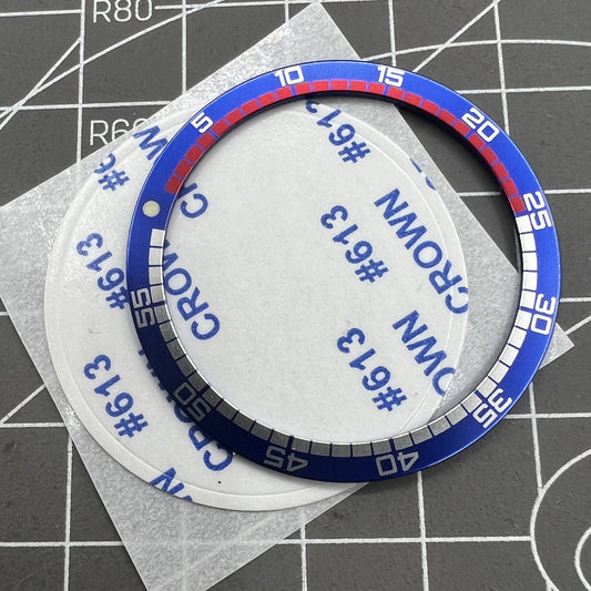Blue flat racing-style aluminum watch bezel for SKX007, 38mm/31.5mm, durable and lightweight accessory.