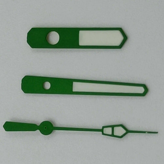 12.5mm green trim white painted watch hands with green lume for NH35 NH36 movements.