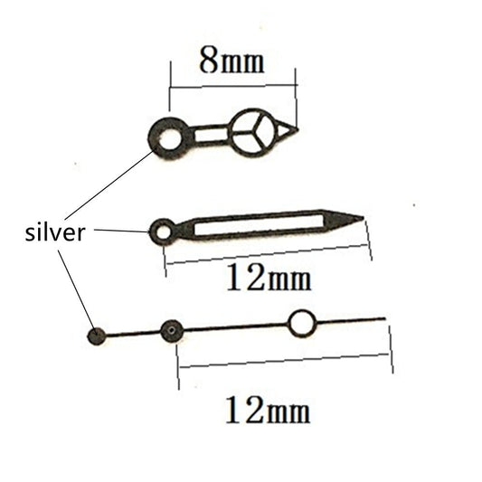 Black trim lume 12mm watch hands for Seagull ST6 automatic mechanical movement, precise time display.