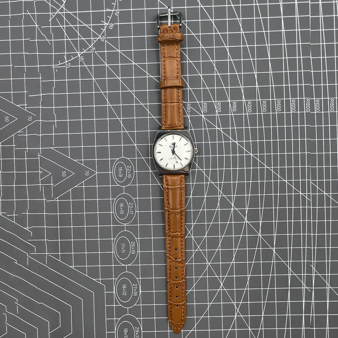 33mm Chunlan manual steel watch with 17 jewels, silver dial, and matching watch band.