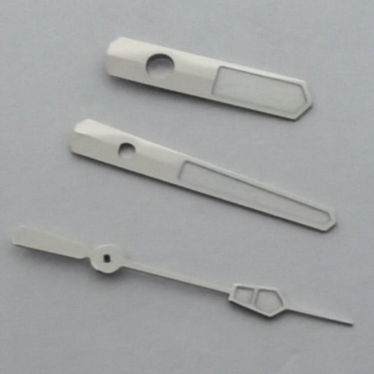 Green luminous watch hands with silver trim for NH35 NH36 7S26 7S36 4R35 movements, perfect for replacements.