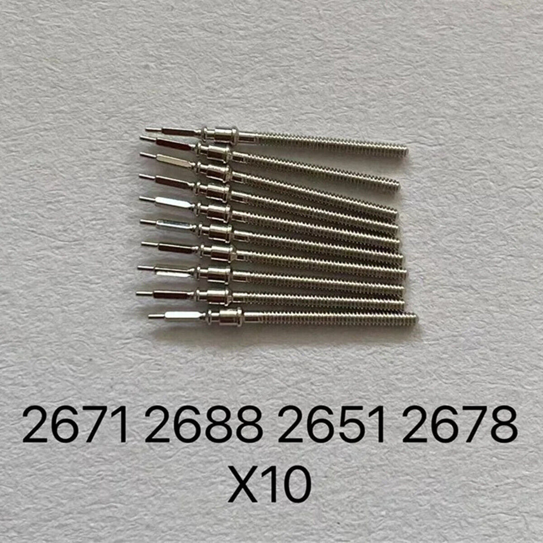 1. Set of 10 Generic watch winding stems compatible with ETA2671, ideal for precise watch repairs.  