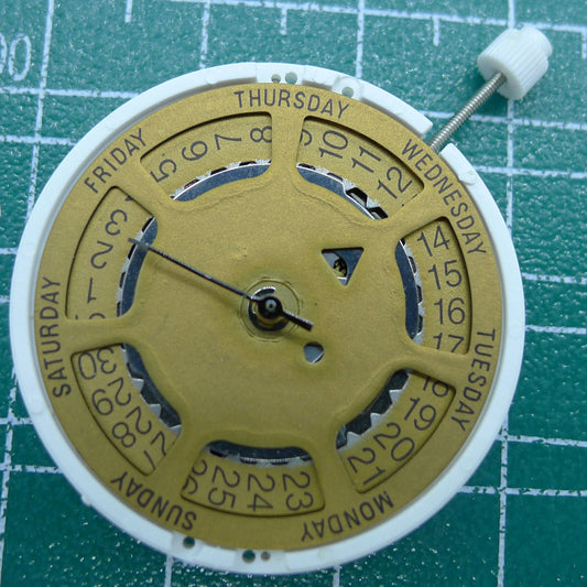 ISA 1198 quartz movement watch with golden dial, day-date display, date window at 3 o?clock, replacement accessory