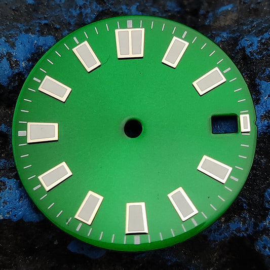 Luminous green and silver-golden nail trim watch dial for NH35 movement.