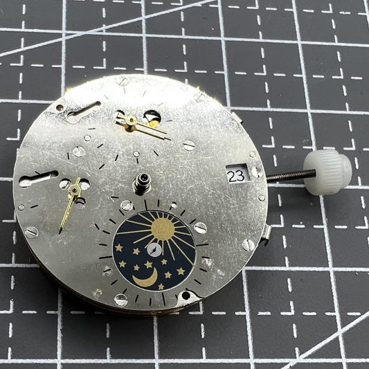 Mingzhu 2813 automatic watch movement showing small second dials at 6, 9, and 12 o'clock positions