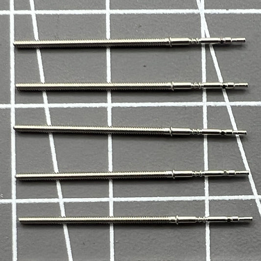 Set of 5 replacement winding stems for PE90 watch movement, precision fit for repair and maintenance.