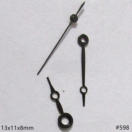 Black painted 13mm hollow watch hands set compatible with Miyota 2035, 2115, 2105, 2305 movements.