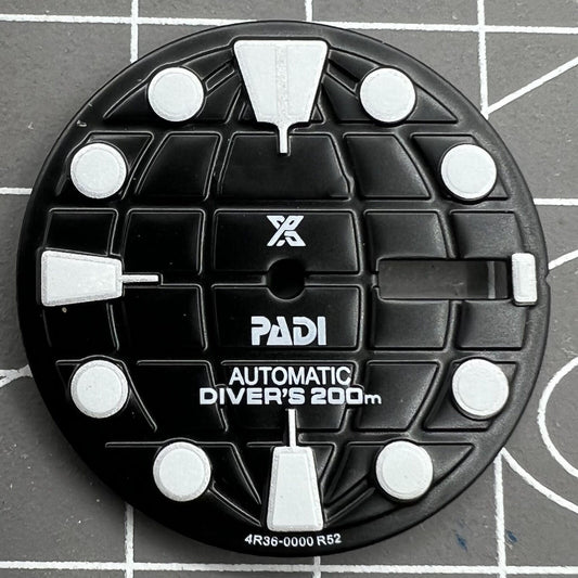 28.50mm black luminous watch dial for NH35 movement, enhancing readability in low light, brand quality.