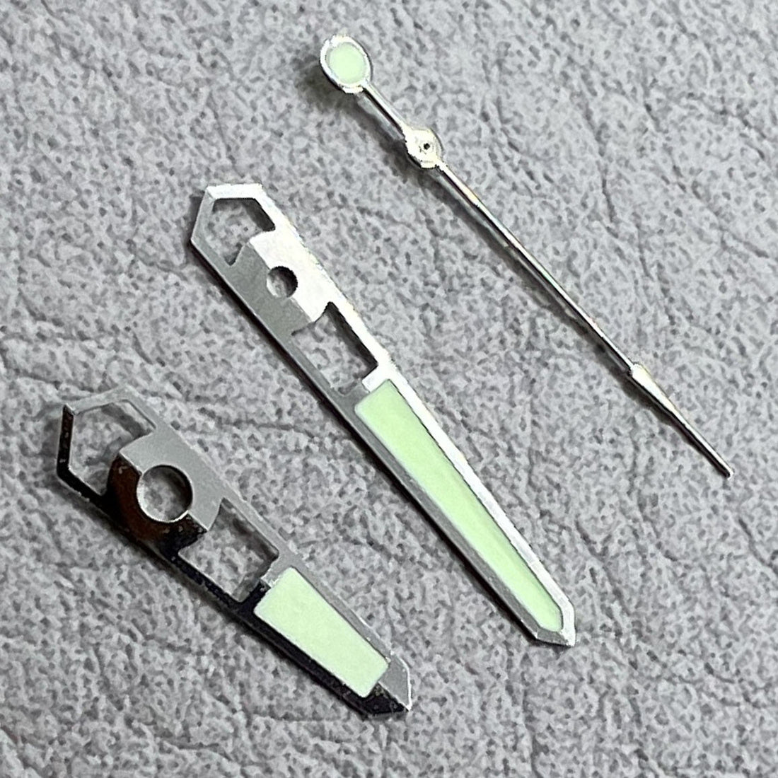 13mm hollow silver trim watch hands with green lume for NH35 NH36 mechanical movements, BrandName quality