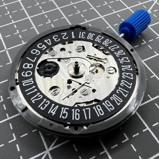 SEIKO NH35 automatic watch movement with black dial and date display at 3 o'clock for watch accessories.