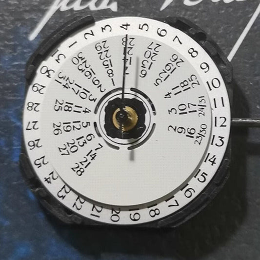 Japan-made YL49 quartz movement watch repair part with double calendar and three hands for precise time.