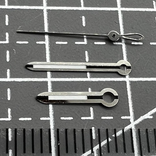 Silver trim watch hands set compatible with ETA 2824, 2834, 2836, 2846 movements.
