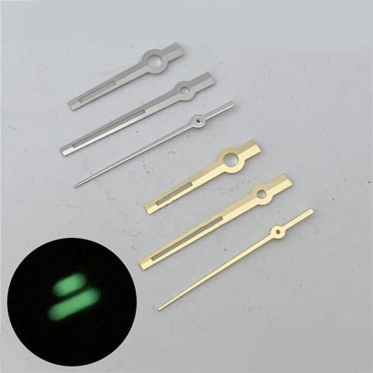 Silver and golden trimmed green luminous watch hands for ETA2836 movement