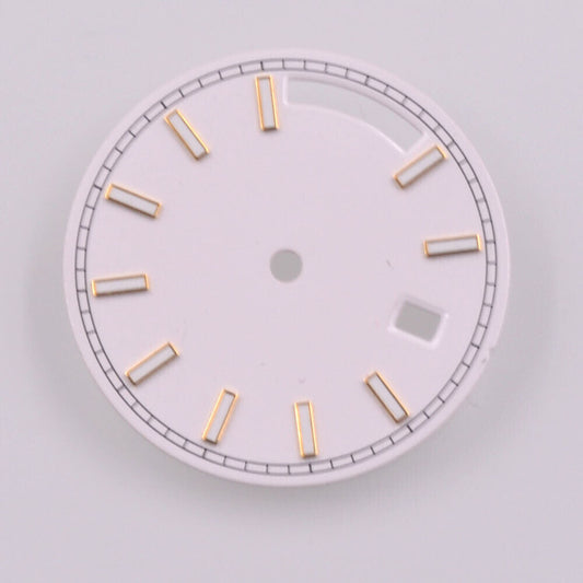 Green lume white watch dial with golden trim, 28.5mm for Seagull ST1644 movement, elegant design.