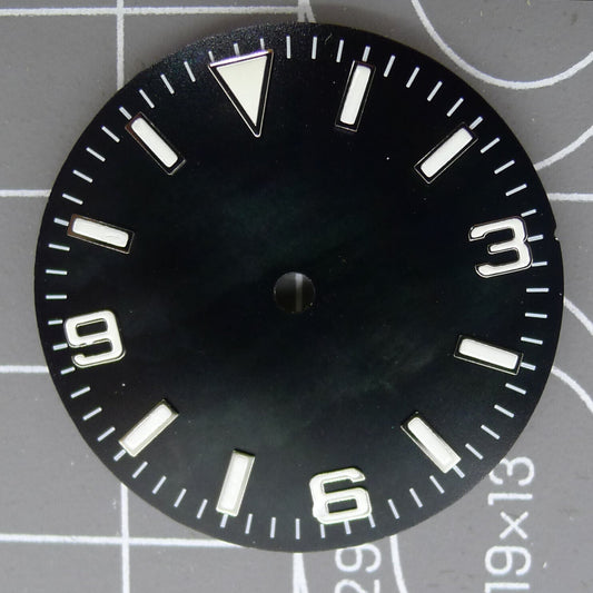 Green lume numeral watch dial 28.5mm for NH35 4R35 movement, enhancing visibility and style.