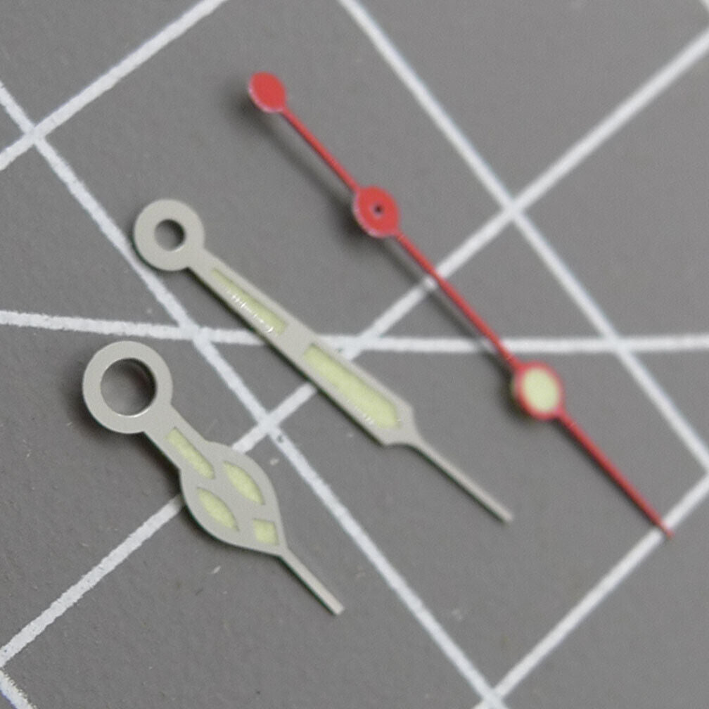 12.5mm green lume watch hands with silver trim and red second hand for NH35 NH36 movement.