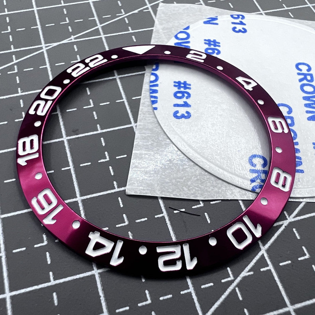 38mm red numeral GMT bezel insert for RLX watch, durable aluminum alloy for precision timing.